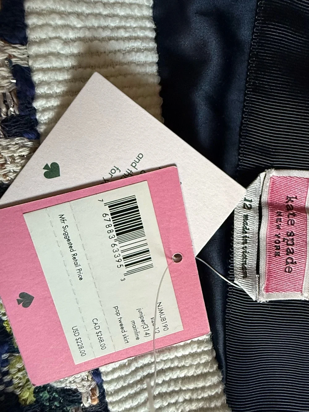 kate spade Navy, White & Green Tweed Mini Skirt